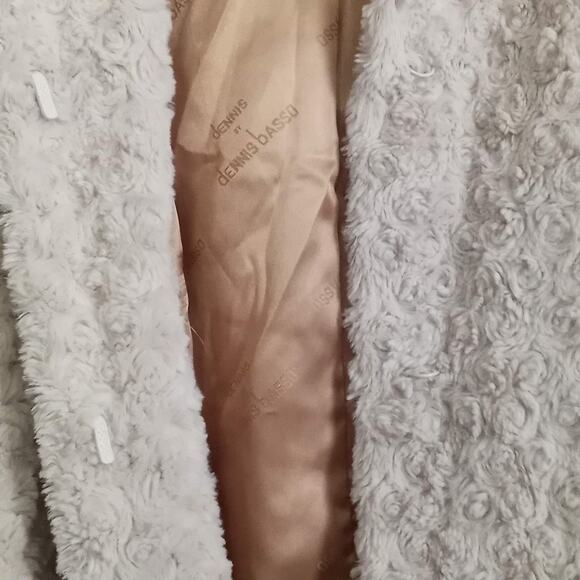 Dennis Brasso Faux Fur Coat Rosette Pattern XS Creamy Tan Gold Satin Pockets - Picture 6 of 14